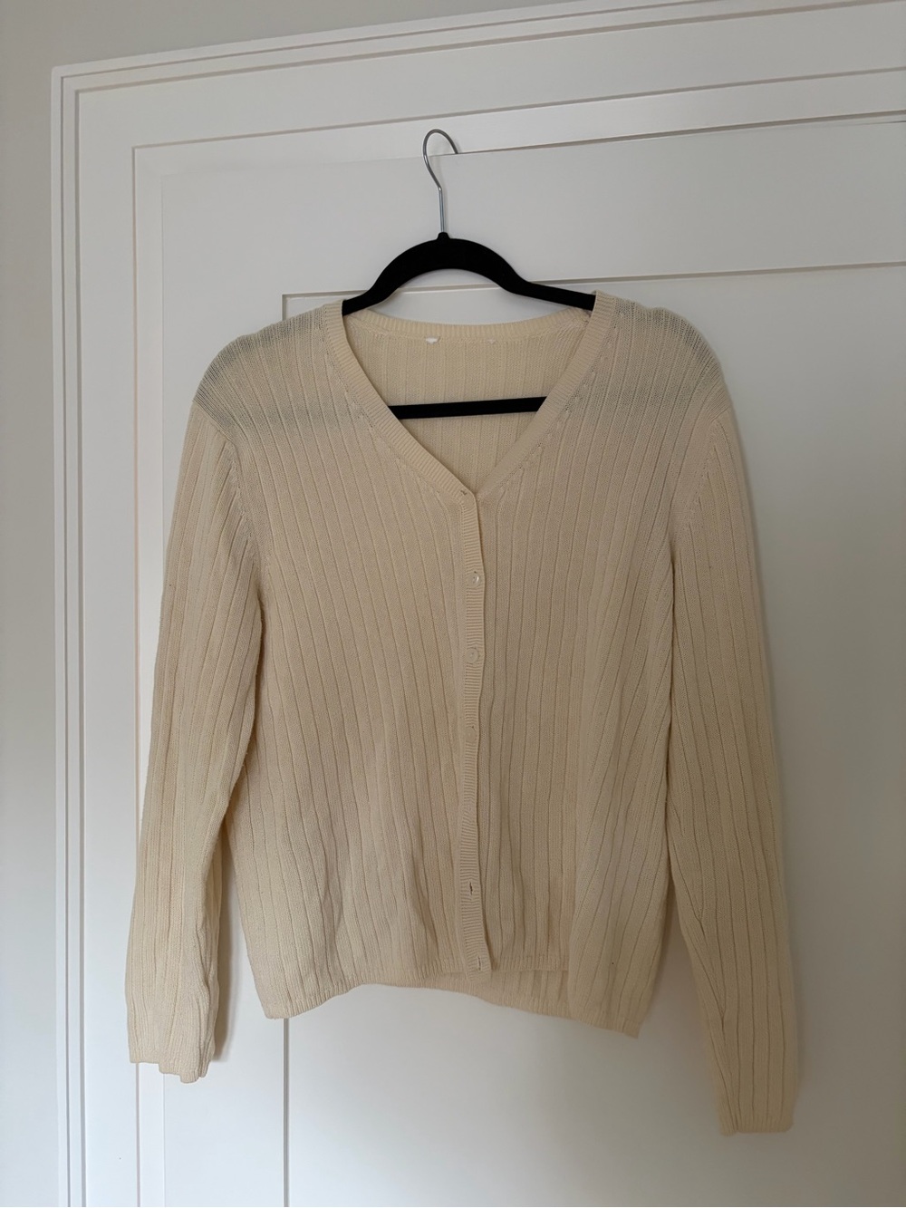 Vintage Cream Ribbed V-Neck Button Cardigan